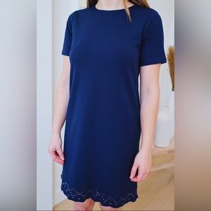 Ann Taylor Petite Navy Blue Shift Dress sz 10P Cutout hem
